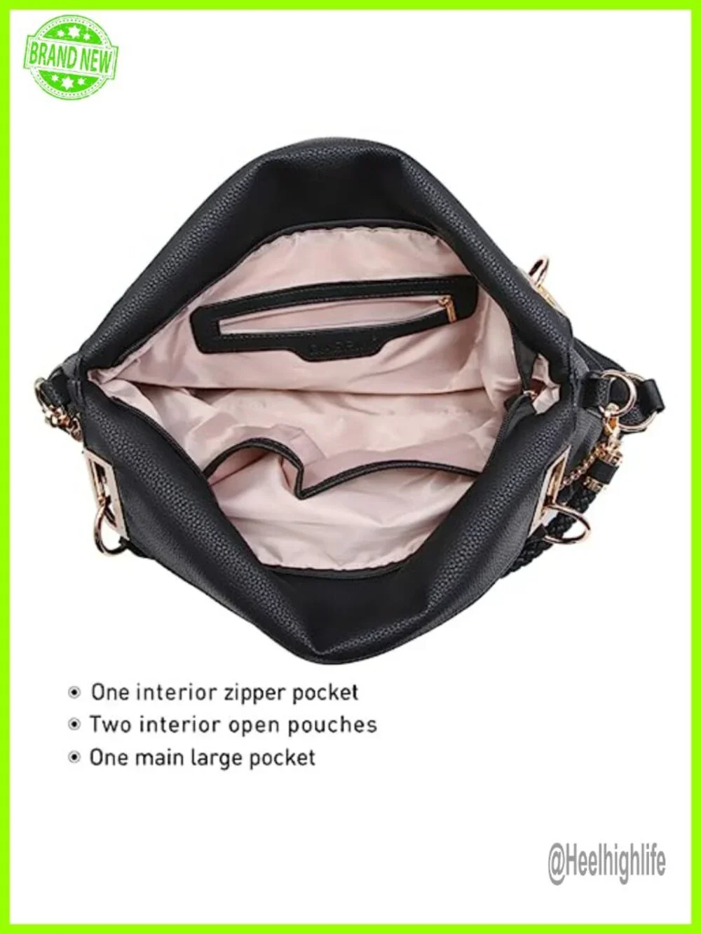 Large Hobo Bag with Rhinestone Accents Vegan Leather Tote Shoulder Handbag